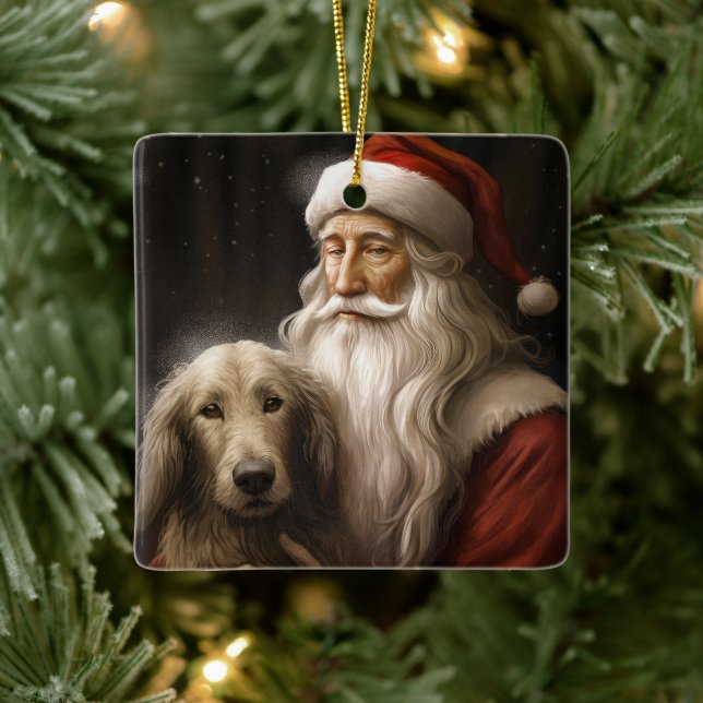 Afghan Hound med Jultomten Festive jul Julgransprydnad Keramik (Träd)