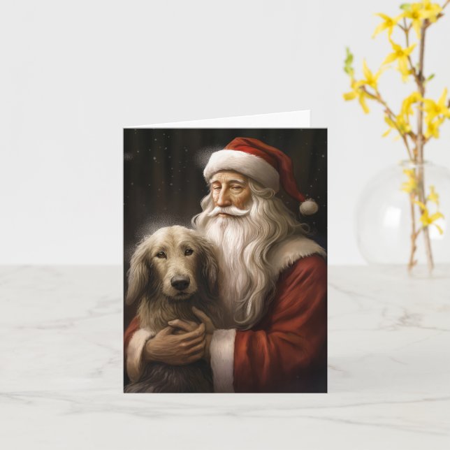 Afghan Hound med Jultomten Festive jul Kort (Gul blomma)