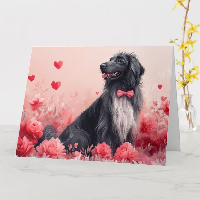 Afghan Hound med Ro - Alla hjärtans dag Kort (Gul blomma)