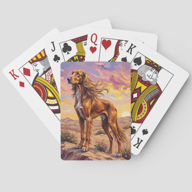 Afghan Hound Öken Solnedgång Elegans Casinokort (Baksidan)