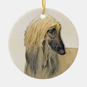 Afghan Hound Painting - Cute Original Hund Art Julgransprydnad Keramik