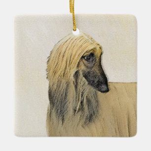 Afghan Hound Painting - Cute Original Hund Art Julgransprydnad Keramik