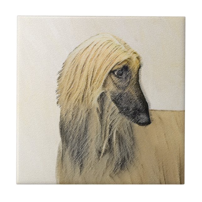 Afghan Hound Painting - Cute Original Hund Art Kakelplatta (Framsidan)