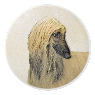 Afghan Hound Painting - Cute Original Hund Art Knopp