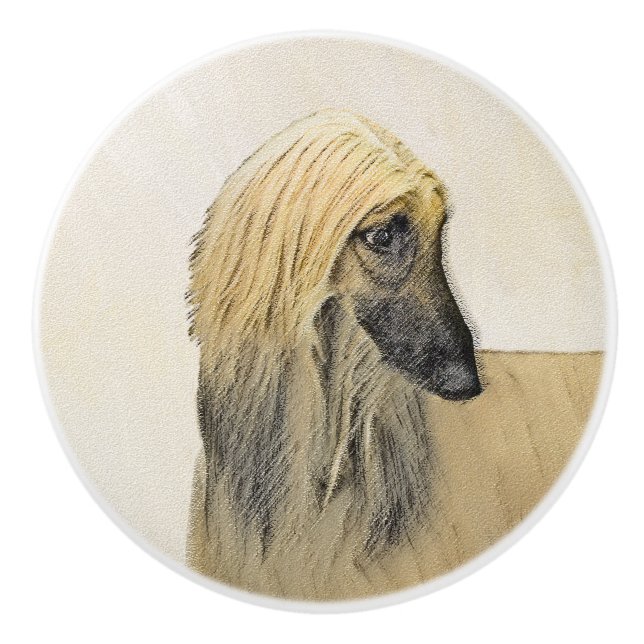 Afghan Hound Painting - Cute Original Hund Art Knopp (Framsidan)