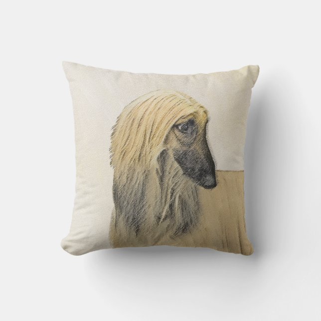 Afghan Hound Painting - Cute Original Hund Art Kudde (Framsida)