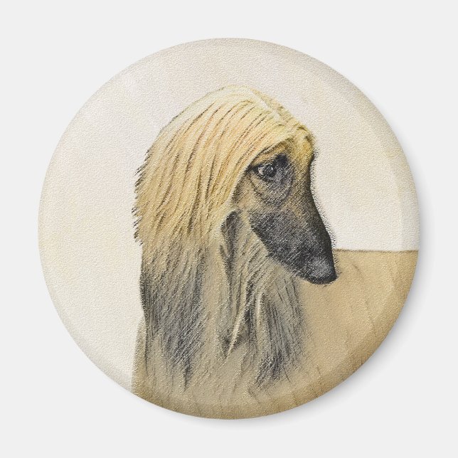 Afghan Hound Painting - Cute Original Hund Art Magnet (Framsidan)
