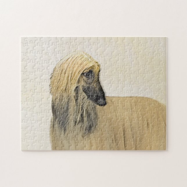 Afghan Hound Painting - Cute Original Hund Art Pussel (Horisontell)