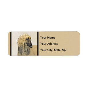 Afghan Hound Painting - Cute Original Hund Art Returadress Etikett