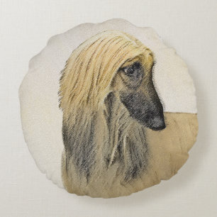 Afghan Hound Painting - Cute Original Hund Art Rund Kudde