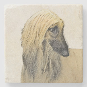 Afghan Hound Painting - Cute Original Hund Art Underlägg Sten