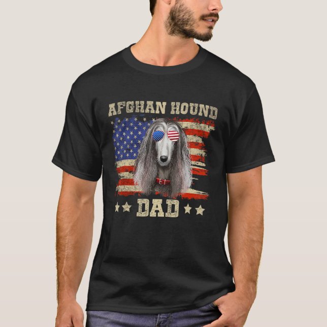 Afghan Hound Pappa Merica American Flagga Manar ju T Shirt (Framsida)