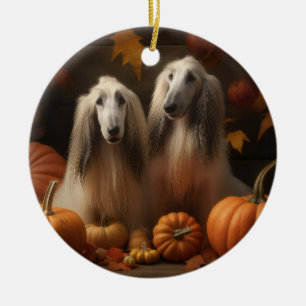 afghan hound Puppy Autumn Delight Pumpkin Julgransprydnad Keramik