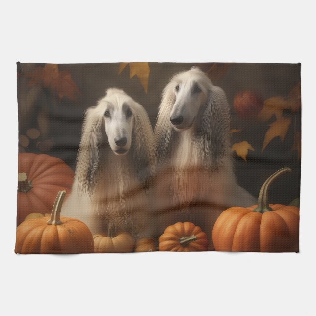 afghan hound Puppy Autumn Delight Pumpkin Kökshandduk (Horisontell)