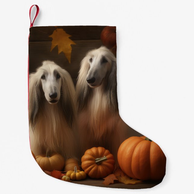afghan hound Puppy Autumn Delight Pumpkin Liten Julstrumpa (Framsidan)