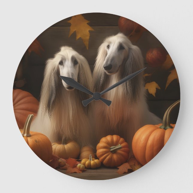 afghan hound Puppy Autumn Delight Pumpkin Stor Klocka (Framsida)