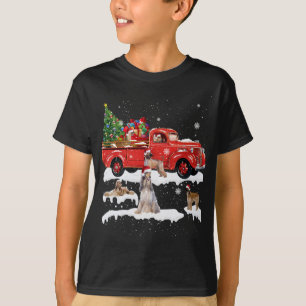 Afghan Hound Riding Red Lastbil God jul X-morsa T Shirt