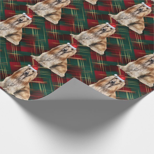Afghan Hound Santa Dog Holiday Plaid Christmas Presentpapper (Hörn)