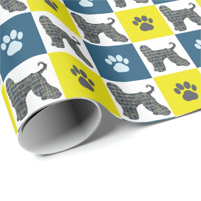 Afghan Hound Silhouette Hund & Tass Y&B Grid Presentpapper (Rullad Hörn)
