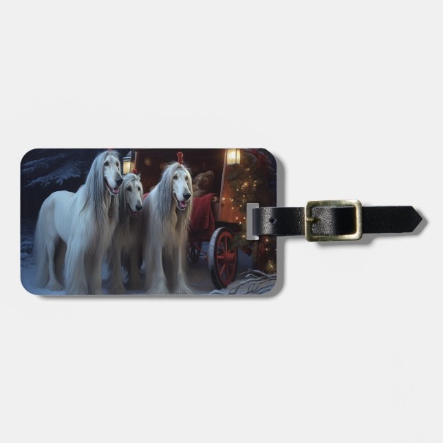 Afghan Hound Snowy Sleigh Ride Juldekan Bagagebricka (Horisontell Framsida)