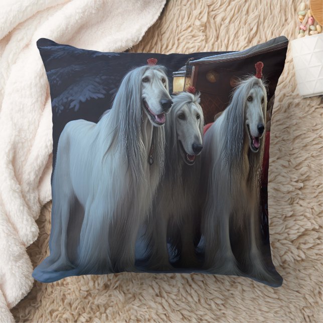 Afghan Hound Snowy Sleigh Ride Juldekan Kudde (Filt)