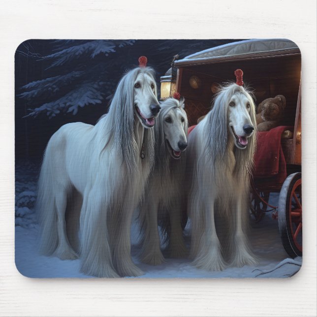 Afghan Hound Snowy Sleigh Ride Juldekan Musmatta (Framsidan)