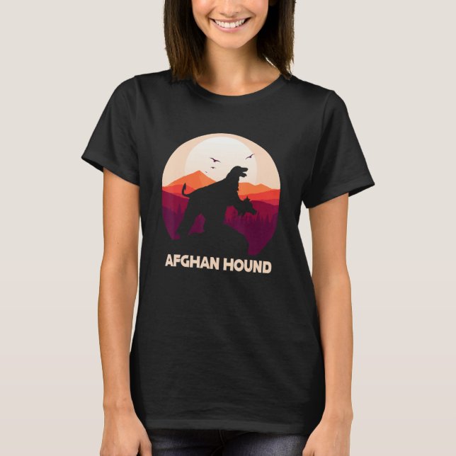 Afghan Hound under Moon for Halloween Costume T Shirt (Framsida)