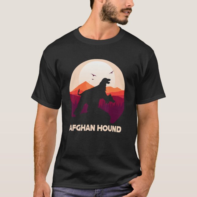 Afghan Hound under Moon for Halloween Costume T Shirt (Framsida)