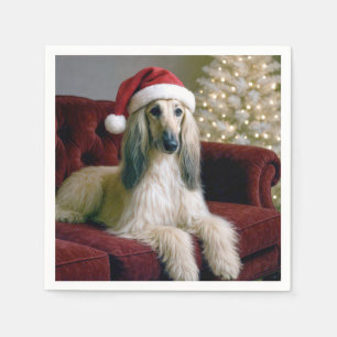 Afghan Hound Wearing a Jultomten Hat Pappersservett