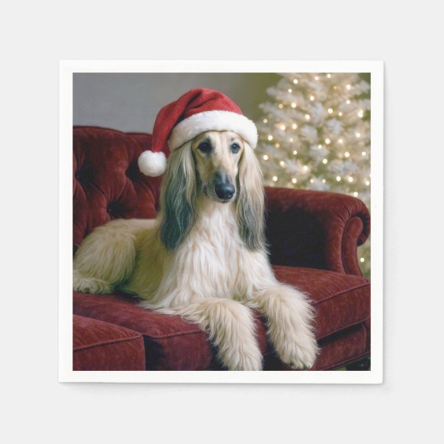 Afghan Hound Wearing a Jultomten Hat Pappersservett (Framsidan)