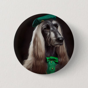 afghanhund hund i St. Patricks dags dräkt Knapp