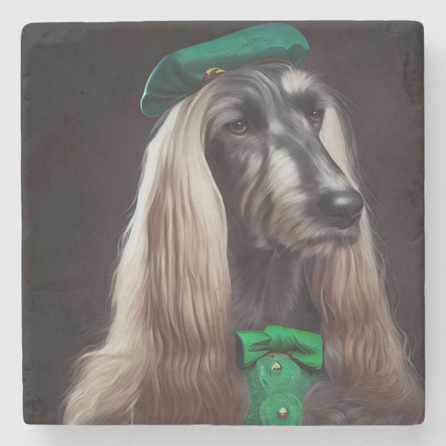 afghanhund hund i St. Patricks dags dräkt Stenunderlägg (Framsidan)
