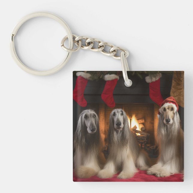 Afghanhund vid öppen spis jul (Framsidan)