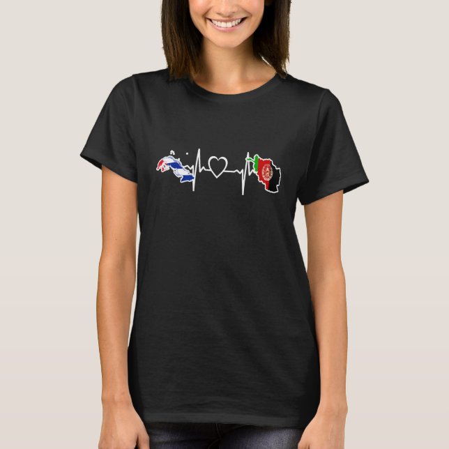 Afghanistan Cuba Flag Afghan Cuban Heartbeat T Shirt (Framsida)