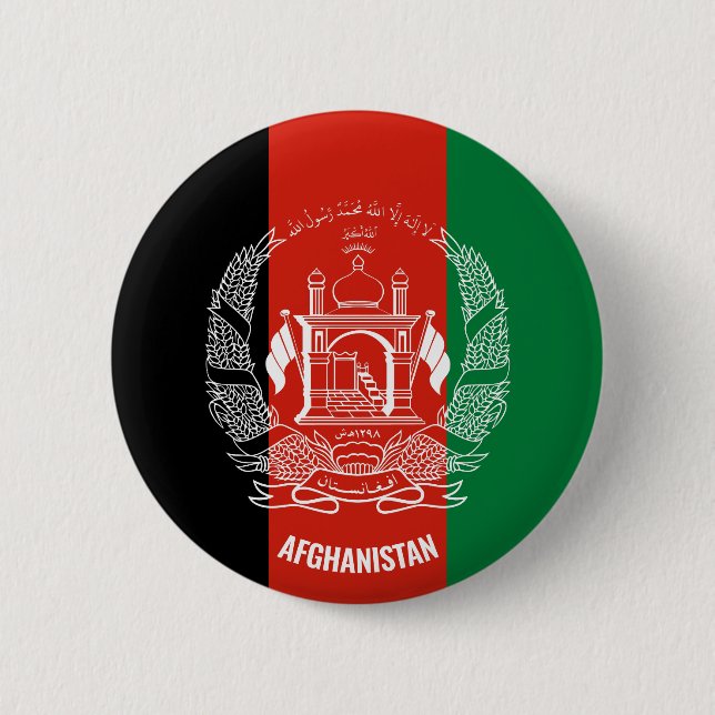 Afghanistan Flagga Inscription Black Red Grönt Knapp (Framsida)