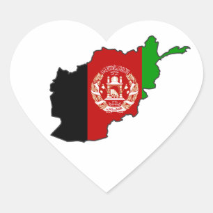 Afghanistan Flagga Karta Hjärtformat Klistermärke