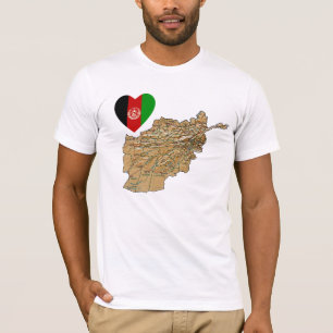 Afghanistan flaggahjärta och kartaT-tröja Tee