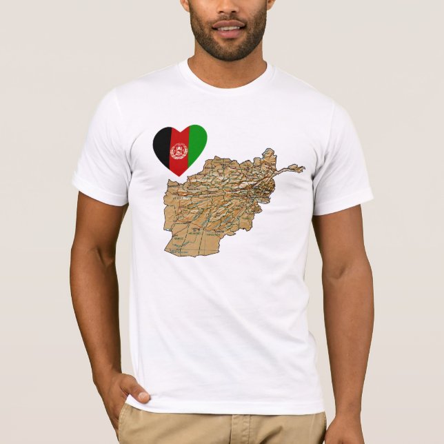 Afghanistan flaggahjärta och kartaT-tröja Tee Shirt (Framsida)