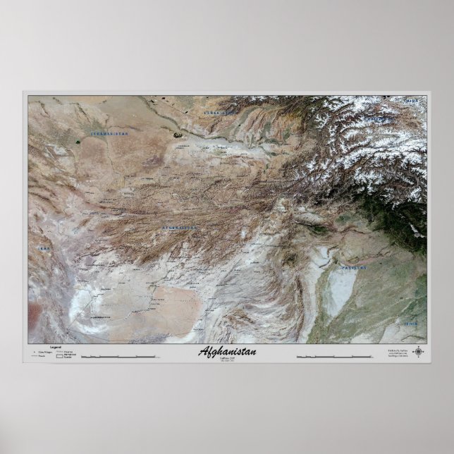 Afghanistan Satellite Poster Karta Print Photo (Framsidan)