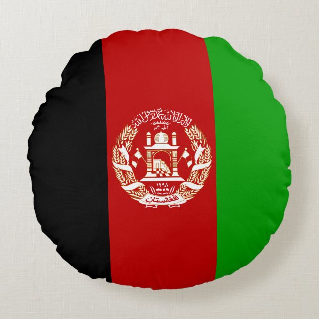 Afghanistans Flagga Rund Kudde (Framsidan)