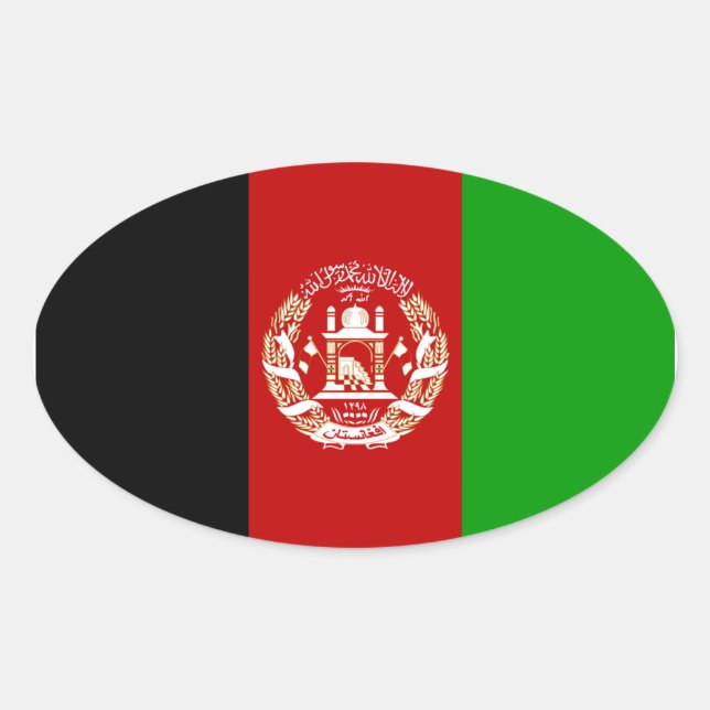 Afghanistans nationella Flagga Ovalt Klistermärke (Framsida)