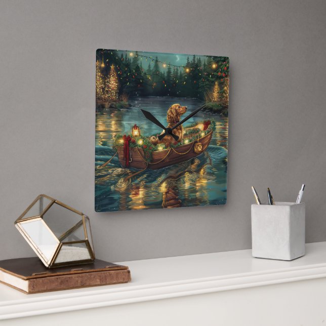 Afghansk årshund Jul Festive Voyage Fyrkantig Klocka (Kontor)