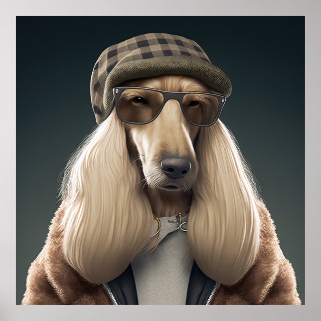 Afghansk hound Hipster-Hund Poster (Framsidan)