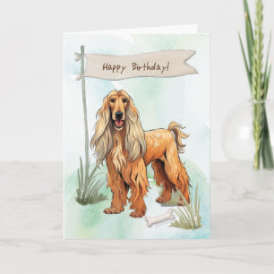Afghansk hound-Hund under födelsedagsskylt Kort