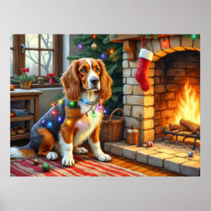 Afghansk hund Eldstad med julbelysning Poster