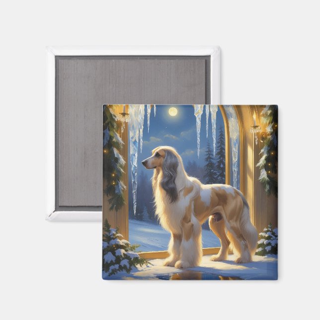 Afghansk Hund Med Julbelysning Högtid Magnet (Front/Back)