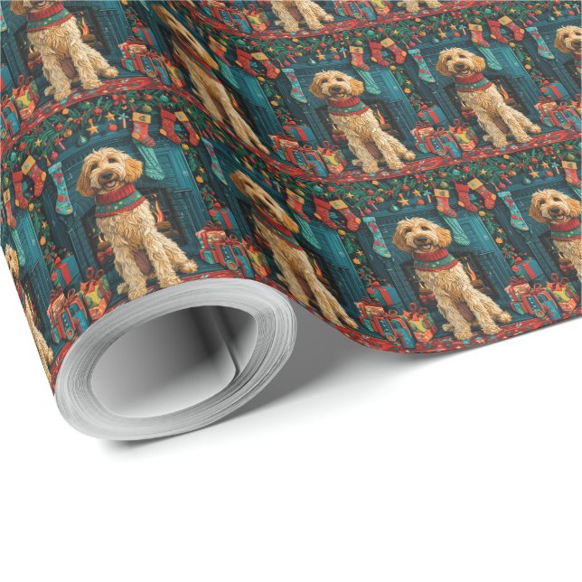 Afghansk hund med julklappar öppen spis presentpapper (Rulle Hörn)