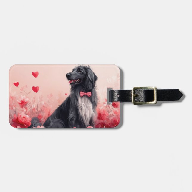 Afghansk hund med rosor - Alla hjärtans dag  Bagagebricka (Horisontell Framsida)