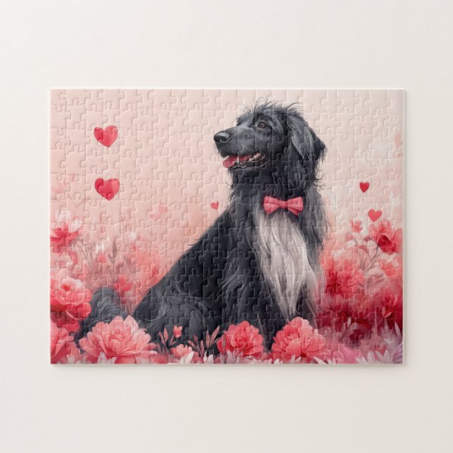 Afghansk hund med rosor - Alla hjärtans dag  Pussel (Horisontell)