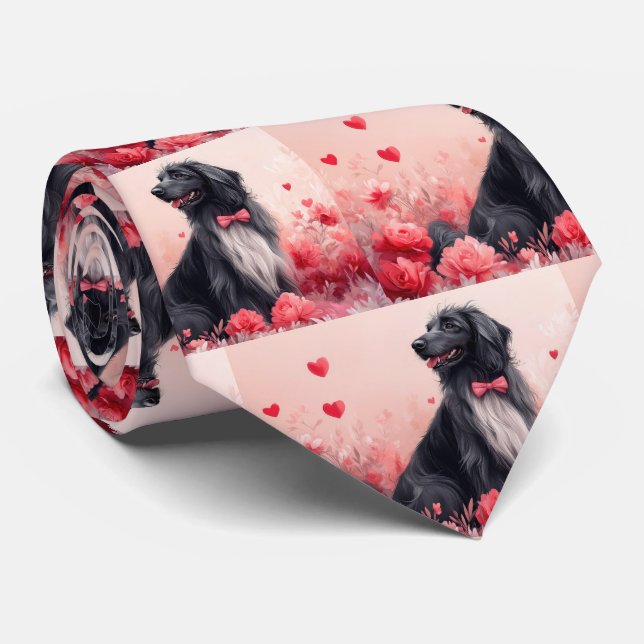 Afghansk hund med rosor - Alla hjärtans dag  Slips (Rullad)